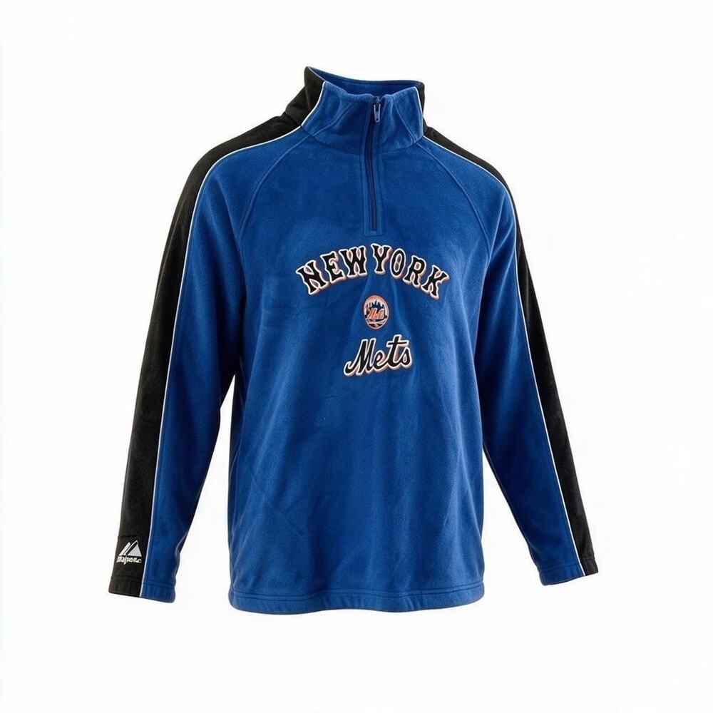 MLB New York Mets Majestic Kids 14/16 Blue 1/4 Zipper Pullover Jacket